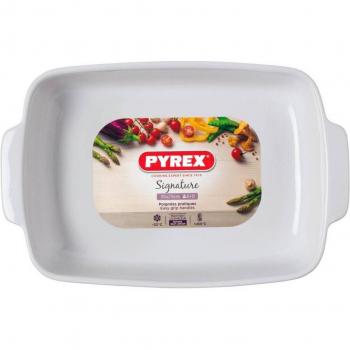 Fuente para Horno Pyrex Signature Cerámica Blanca - Cuidado del Hogar, Resistente al calor, Apta para horno y microondas, Fácil de limpiar, Diseño elegante y funcional