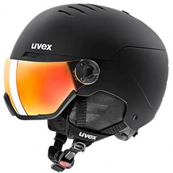 Casco Uvex Wanted Visor negro mate con lente espejada rojo, talla 54-58