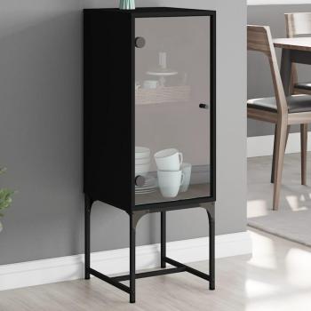 Armario auxiliar con puerta de vidrio negro 35x37x100 cm - Mueble de Almacenaje de Salón, Buffet para salón, Armario Auxiliar, Armario de Almacenamiento