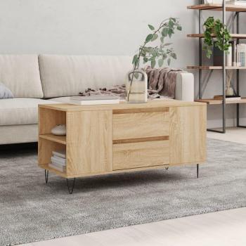Mesa de centro de madera de ingeniería 102x44,5x50 cm en color blanco y negro brillante, adecuada para salón o comedor, también conocida como mesa auxiliar o mesa de café