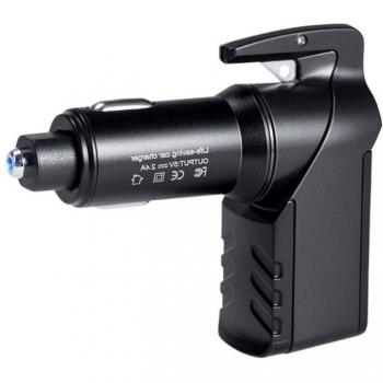 Herramienta de emergencia 3 en 1 para coche: cortador de cinturón, rompeventanas y cargador USB T3LF