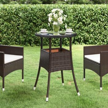 Mesa de jardín Ø 60x75 cm vidrio templado y polyrattan marrón