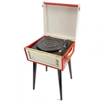 GPO Bermuda Reproductor de vinilos clásico con Estilo Retro - Tocadiscos de Vinilo con MP3, USB, Altavoz Incorporado - Rojo