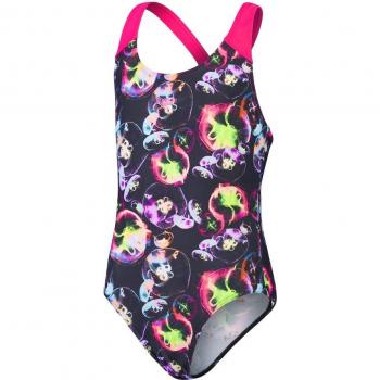 Speedo Bañador de niña de natación Allover Splashback Negro (5-6)