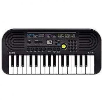 Casio SA-47 - Miniteclado electrónico para niños con 32 teclas y altavoces incorporados, negro/gris