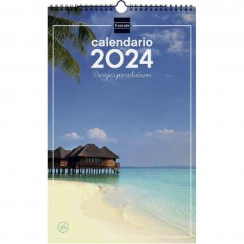 Finocam Calendario Pared 2024 Anual Imágenes Paisajes Paradisíacos 25x40 cm con Espacio para Notas, Encuadernación Doble Espiral y Colgador