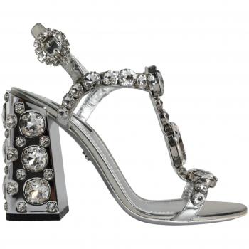 Dolce & Gabbana Silver Crystal High Heel Sandals, Gray, Sizes: EU38/US7.5, UK5, US8
