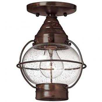 Plafón Cape Cod pequeño de bronce y vidrio, lámpara de techo empotrada para exteriores con 1 luz Sienna Bronze, E27