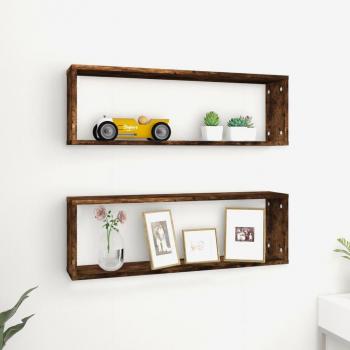 Estante de pared Cube 2 Smoke Oak 80x15x26,5 Madera multicapa