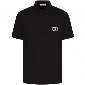 Valentino Men's Vlogo Signature Cotton Polo Shirt in Black | Size Medium