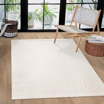 Alfombra de salón de habitación pelo corto lisa motivo nórdico dibujo geométrico 240x340 cm color crema 2