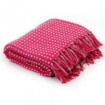 vidaXL Manta a Cuadros 125x150cm Algodón Rosa Decoración Casa y Hogar Cama