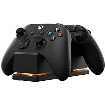 PowerA Base de Carga Dual para Mandos Inalámbricos de Xbox X|S y Xbox One, 1 Estación de Carga para Mandos con Indicadores de Luz LED, 2 Packs de Baterías Recargables – Negro
