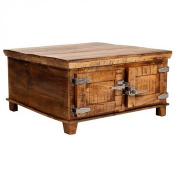 Mesa Centro WANDERLUST DECO con puertas de madera marrón 85x85x45h cm estilo Colonial, acabado artesanal, no viene montado