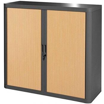Armario de persiana easyOffice® 1 metro, cuerpo antracita y cortinas de haya, 2 estantes