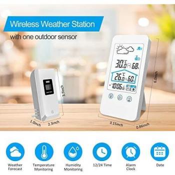 FLYLAND Estación meteorológica inalámbrica, Termómetro Digital inalámbrico para Interiores y Exteriores Barómetro Medidor de Humedad Reloj de estación meteorológica con Sensor Exterior