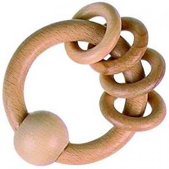 Sonajero de Madera Natural con 4 Anillos