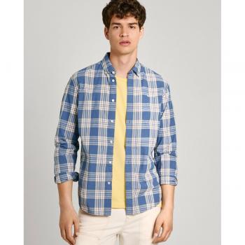 Pepe Jeans MARKLE 553SEA BLUE Camisa Hombre Azul Cuadros, Camisa popelín de hombre regular fit con estampado de cuadros azul