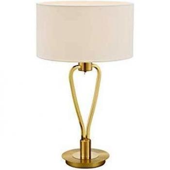 Lámpara de Mesa Paris II en Latón Satinado con Pantalla Blanca y Interruptor - Altura 58 cm