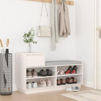 Zapatero blanco de madera maciza de pino 110x34x61 cm