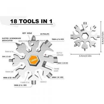 STEBRUAM Multi Herramienta Copo de Nieve 18 en 1 Multiherramienta de Acero Inoxidable,Portátil Copo de Nieve Destornillador Abrebotellas Multi Herramienta Llavero Exterior Viaje Camping Multitool