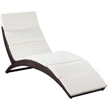 Folding Sun Lounger with Cushion in Synthetic Rattan - Brown