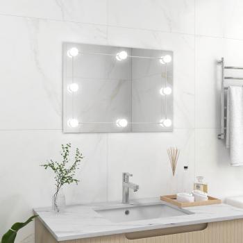 Espejo de pared sin marco con luces LED rectangular de vidrio, dimensiones disponibles: 40 x 60 cm, 40 x 80 cm, 50 x 60 cm y más, color plateado