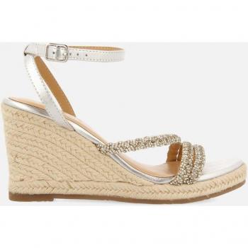 Sandalia Gioseppo Cuña Menfi 72064 - Piel Color Plata - Tiras con Pedrería - Mujer