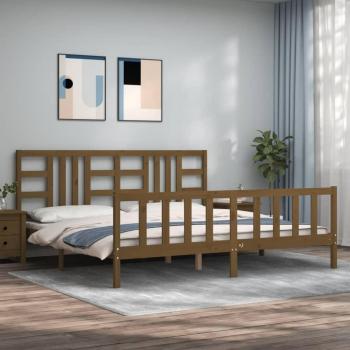 Cabecero de lana redonda con ámbar y estructura cama de madera maciza marrón miel 200x200 cm
