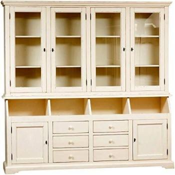 Librería Country de madera maciza de tilo con acabado blanco envejecido 230x50x226 cm