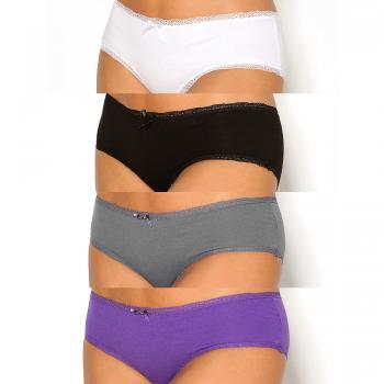 VENCA Lote 4 Bragas Cinturilla y Perneras de Encaje elástico con Lacito de s - 021519,Blanco/Negro/Gris/Lila,S