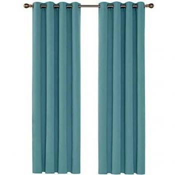 Deconovo Cortinas Opacas Térmicas Aislantes para Ventanas de Habiatción con Ollaos 2 Piezas 140x270cm Azul Cielo