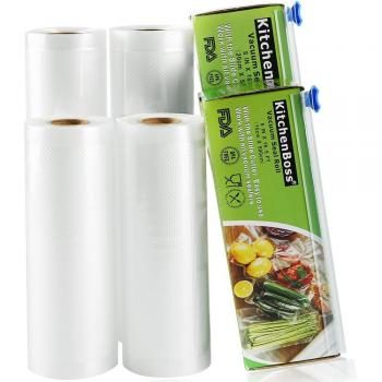 KitchenBoss Bolsas Vacío para Alimentos Profesionales 4 Rolls 15x500cm y 20x500cm con Caja de Corte