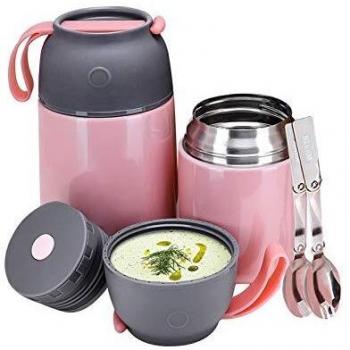 YGJT Termos para Comida Conjunto de 2 Piezas 500ML + 700ML Contenedor de Comida Aislado Lonchera Termo para Niños/Adultos con Cucharas Plegables Aislamiento Frío/Calor -Fugas