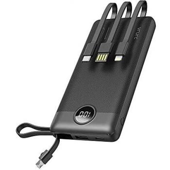 VRURC Powerbank 10000mAh Batería externa USB de 10000 mAh con 4 cables de carga integrados,