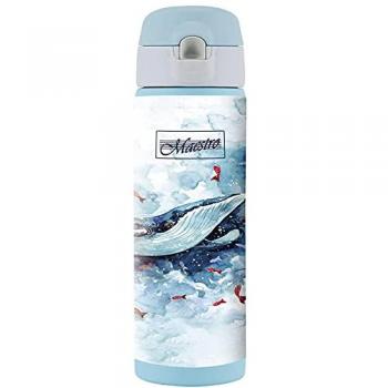 Termo de Acero Inoxidable Azul 400 ml con Diseño de Ballenas y Aislamiento al Vacío