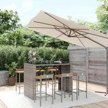 7 Piece Garden Bar Set Grey Poly Rattan & Solid Wood Acacia
