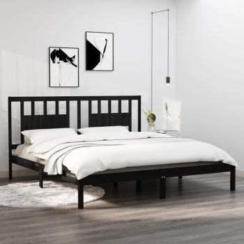 Estructura de cama de madera maciza negra Super King 180x200 cm