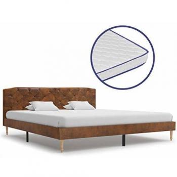 vidaXL Cama con Colchón Viscoelástico Piel Ante Sintética 180x200cm Tapizada Mobiliario Somieres Diseño Discreto Elegante Estructura Robusta Duradera