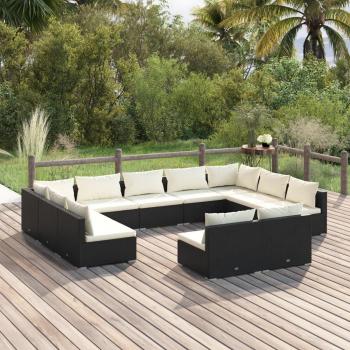 11 Piece Black Poly Rattan Garden Lounge Set with Cushions