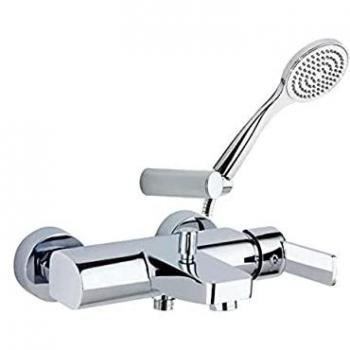 Grifo monomando de bañera y ducha Ramón Soler 9305T1 RS-Q, acabado en cromo, sistema de cartucho cerámico, caño giratorio, mecanismo de apertura suave y eficiente, incluye soporte para ducha
