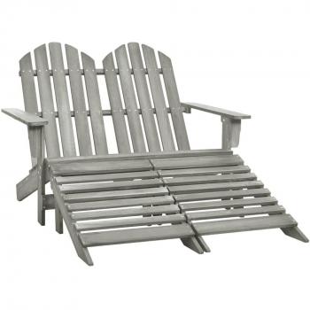 vidaXL 2-Seater Garden Adirondack Chair & Ottoman Fir Wood Grey