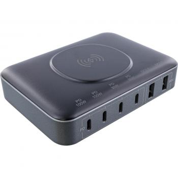 Cargador Universal InLine® Qi Powerstation 100W, 4x USB-C, 2x USB-A, Carga Inalámbrica 15W, GaN, Negro