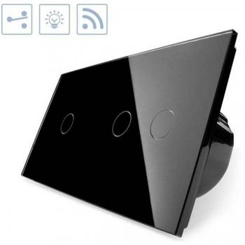 LEDBOX Conmutador 2 cuerpos táctil + remoto, 3 botones, frontal negro