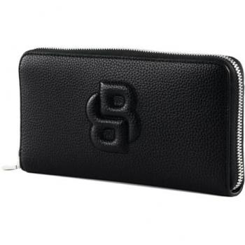 Boss Anett Ziparound Wallet - Women's Black Faux Leather Purse with Double-B Monogram