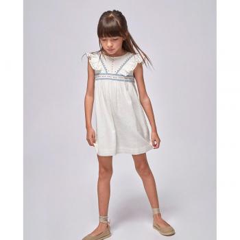 Vestido con bordados a contraste blanco para niña