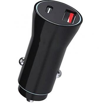 4-Ok Cargador Doble USB-C y USB Ultra Rápido 30W PD Power Delivery, Cargador Coche 12/24V para Apple, Samsung, Xiaomi, Huawei.