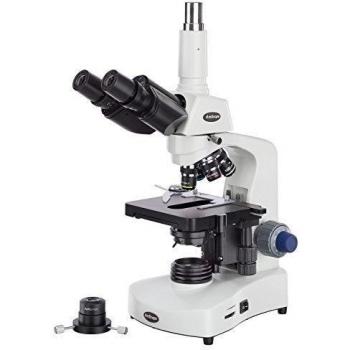 AmScope T340A-DK-LED Siedentopf Trinocular Compound Microscope, 40X-1600X Magnification, Brightfield/Darkfield, WF10x and WF16x Eyepieces, LED Illumination, Abbe Condenser, Double-Layer Mechanical Stage by AmScope