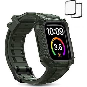 Wutwuk Correa para Apple Watch 44mm Correa Resistente al Agua y Sudor Correa Robusta Compatible con Apple Watch Series 6/5/4/SE Provee Protección Ultra con Protector de Pantalla-Verde Militar