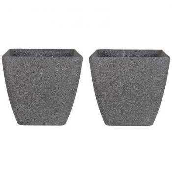 Conjunto de 2 macetas cuadradas de poliresina gris oscuro resistente a UV 42 x 42 cm